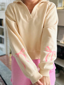 Ivory Bow Sleeve Collared Sweatshirt