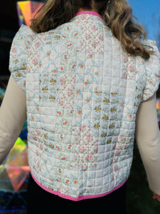 Floral Quilted Ruffle Vest