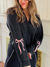 Charcoal Bow Sleeve Collared Sweatshirt