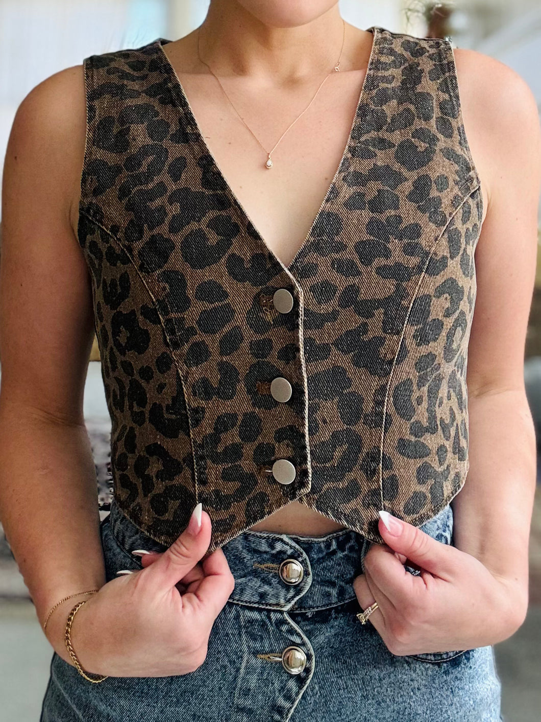 Leopard Denim Vest
