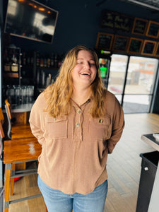 Brown Quarter Button Up Top