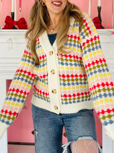 Colorful Knit Button Cardigan