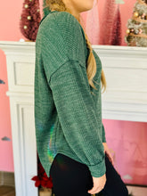 Green Waffle Knit Long Sleeve Top