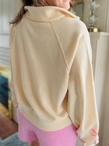 Ivory Bow Sleeve Collared Sweatshirt