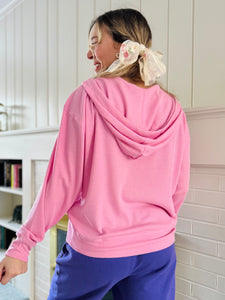 Pink Waffle Knit Hooded Long Sleeve