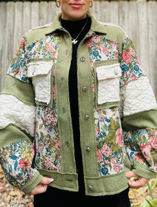 Color Block Floral Jacket Green