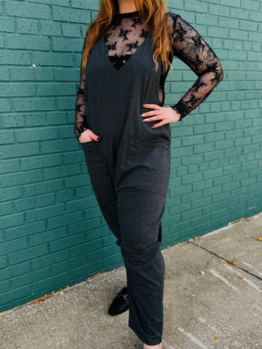 Charcoal V-Neck Jumpsuit