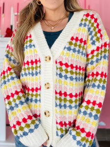 Colorful Knit Button Cardigan