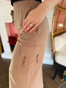 Tan Wide Leg Cargo Pants