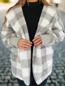 Grey White Plaid Fluffy