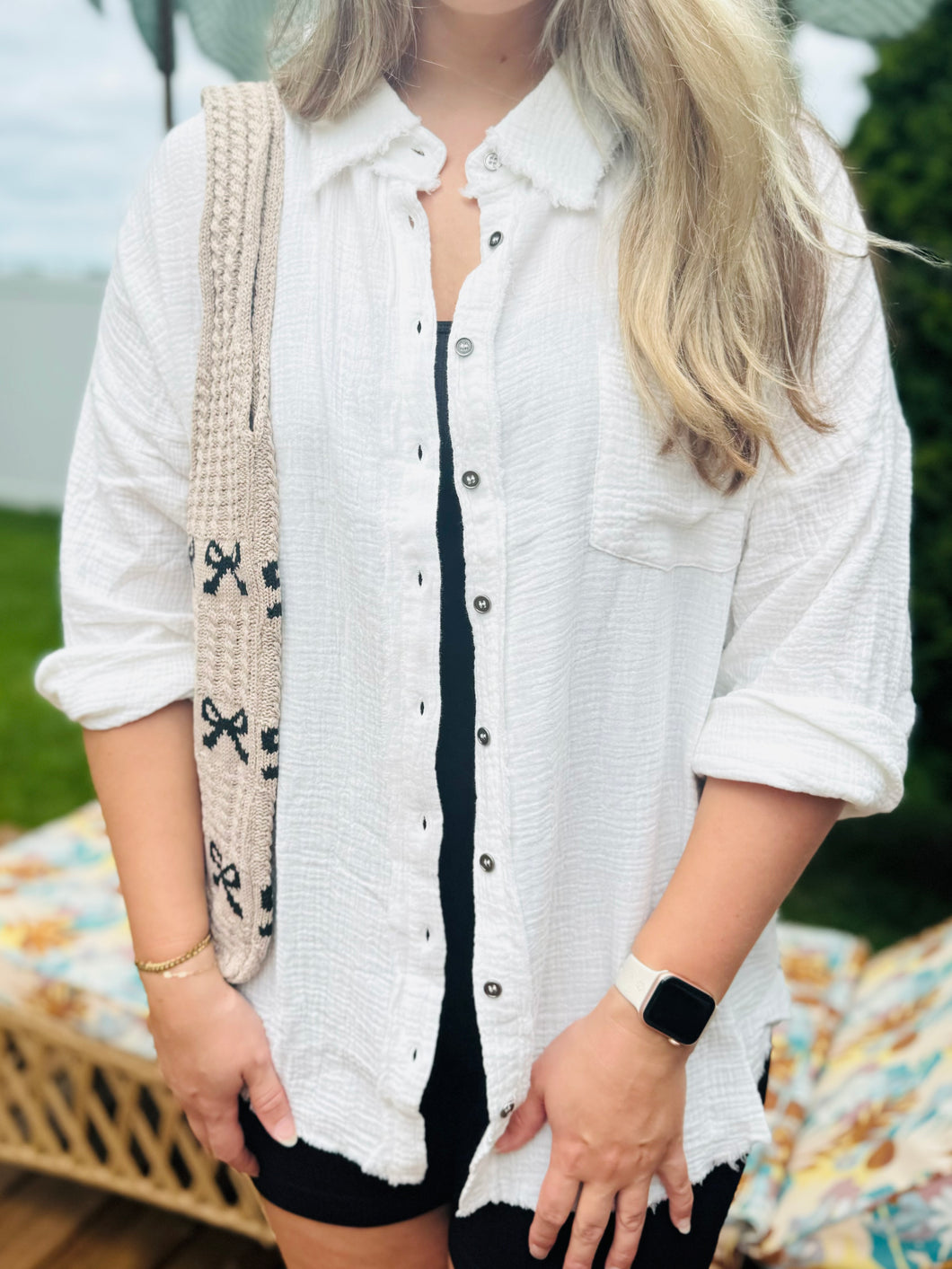 Lightweight White Button Top