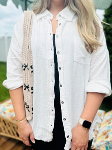 Lightweight White Button Top