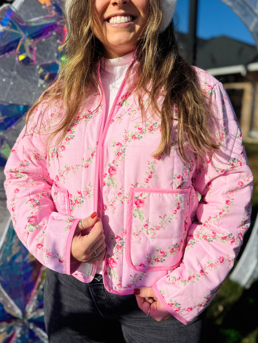 Pink Floral Quilted Jacket