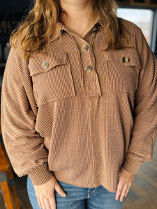 Brown Quarter Button Up Top