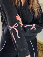 Charcoal Bow Sleeve Collared Sweatshirt