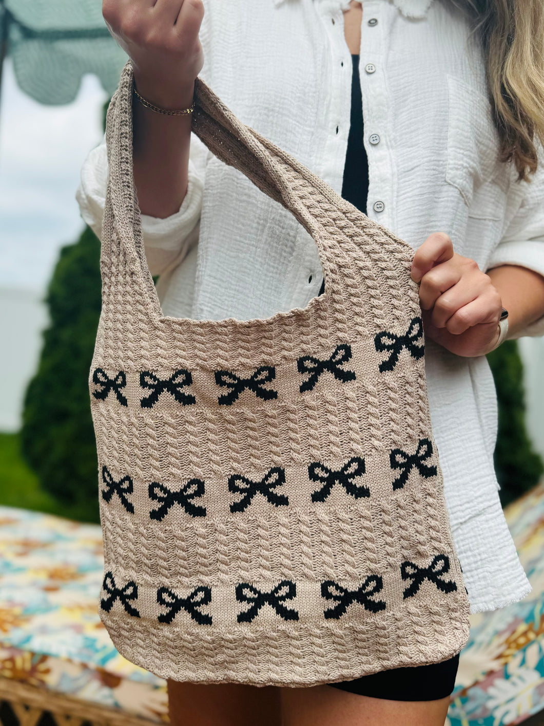 Bow Crochet Tote Bag