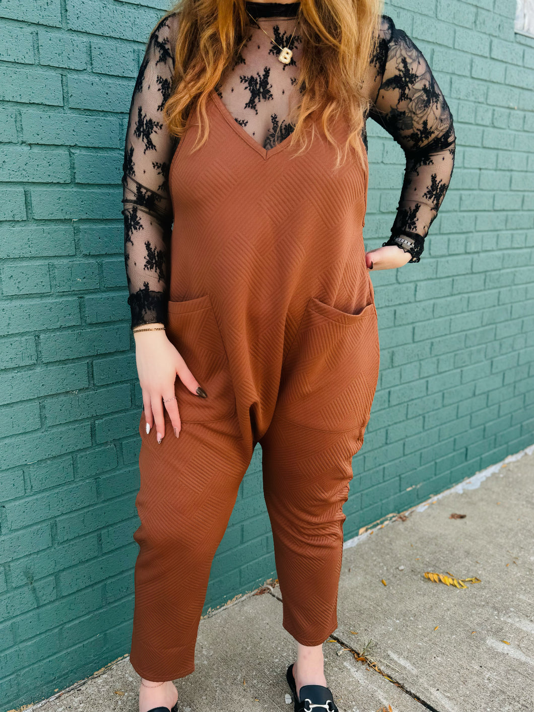 Rust Textured Jumpsuit